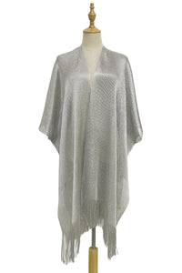 Plain Metallic Thread Tassel Edge Kimono / Coverup - Silver or Black