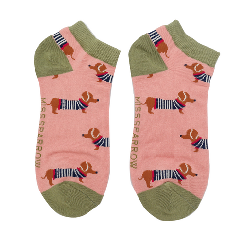 Miss Sparrow Bamboo Sausage Dog Trainer Socks - Dusky Pink