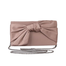 Load image into Gallery viewer, Red Cuckoo Black Satin Bow Flapover Clutch Bag - Black, grey or nude