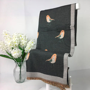 Robins Print Luxury Winter Wrap - Dark grey