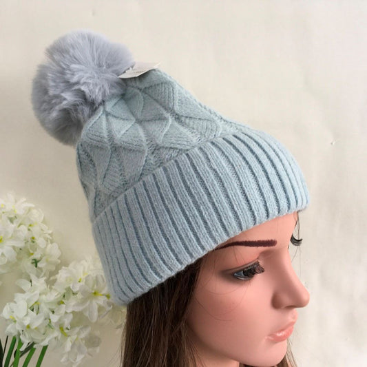 Knitted Zigzag Pom Pom Hat - Choice of colours