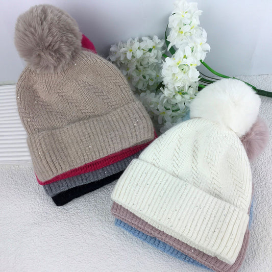 Knitted Sparkle Pom Pom Hat - Choice of colours