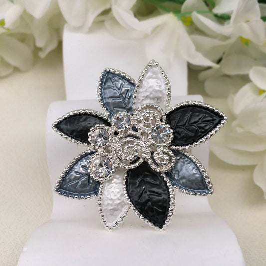 Magnetic Scarf Brooch - Silver Flower