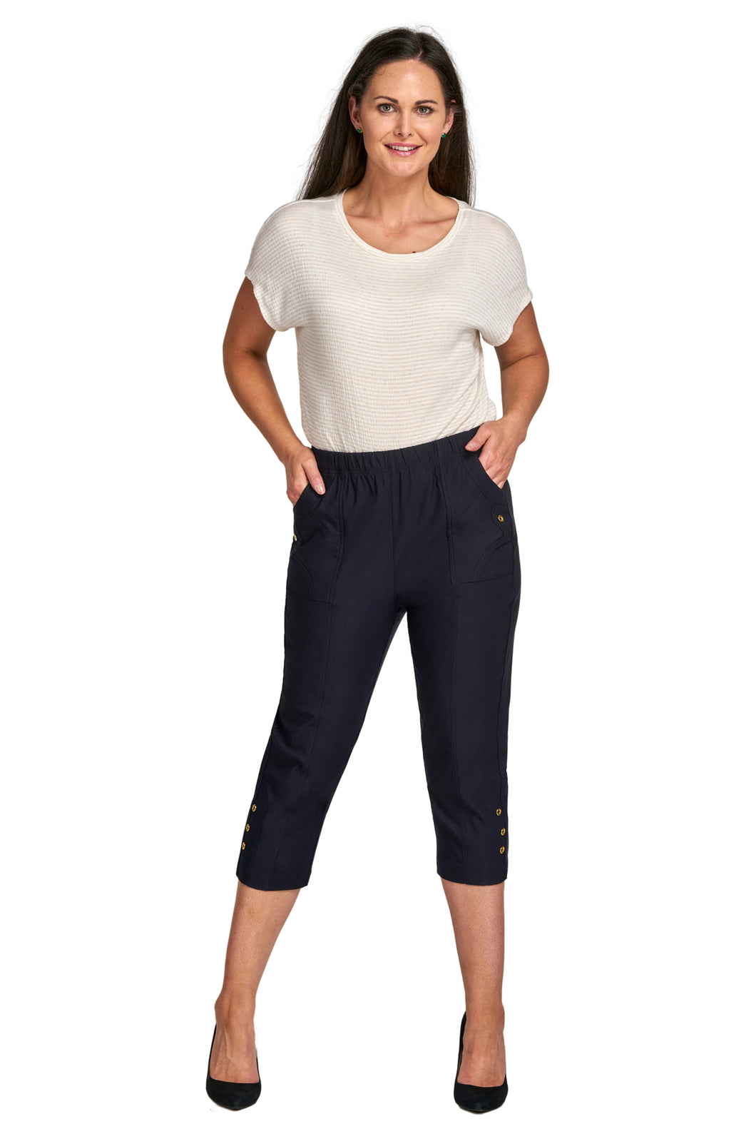 Pinns Cropped Trousers with Button Detail - Navy