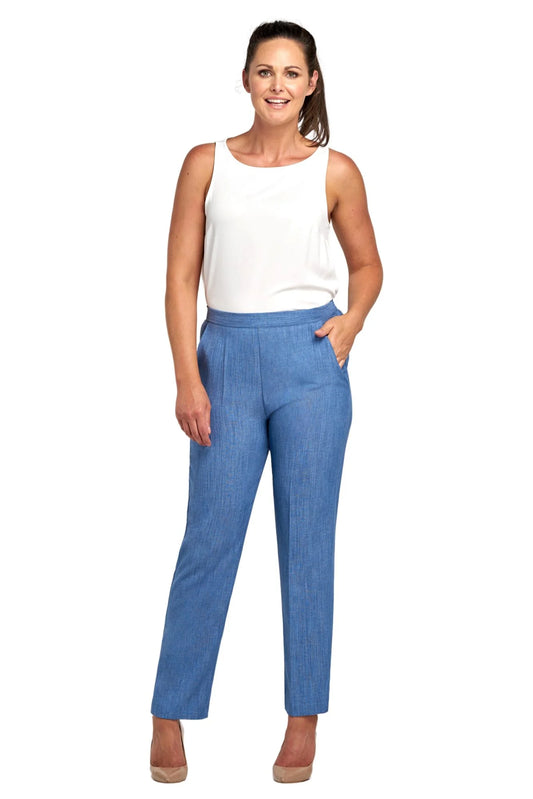 Pinns Iris Linen-Look 27" Straight Leg Trousers - Light Denim