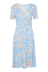Fransa Fedot Short Sleeve Swing Dress - Sky Blue Hydrangea