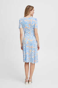 Fransa Fedot Short Sleeve Swing Dress - Sky Blue Hydrangea