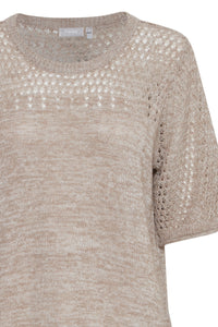 Fransa Bonita Short Sleeve Knitted Sweater - Silver Mink