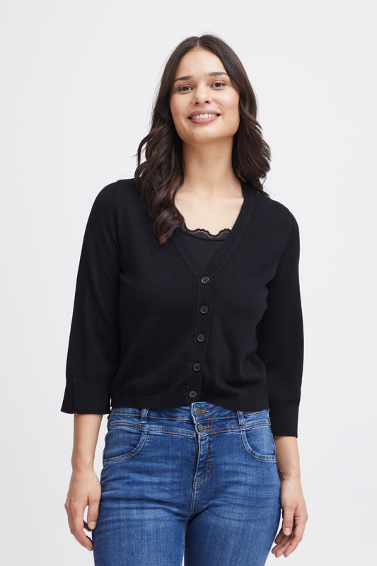 Fransa Clia Cropped Knitted Cardigan - Black