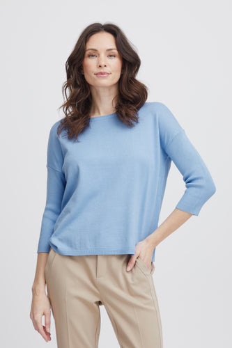 Fransa Clia 3/4 Sleeve Sweater - Hydrangea Blue