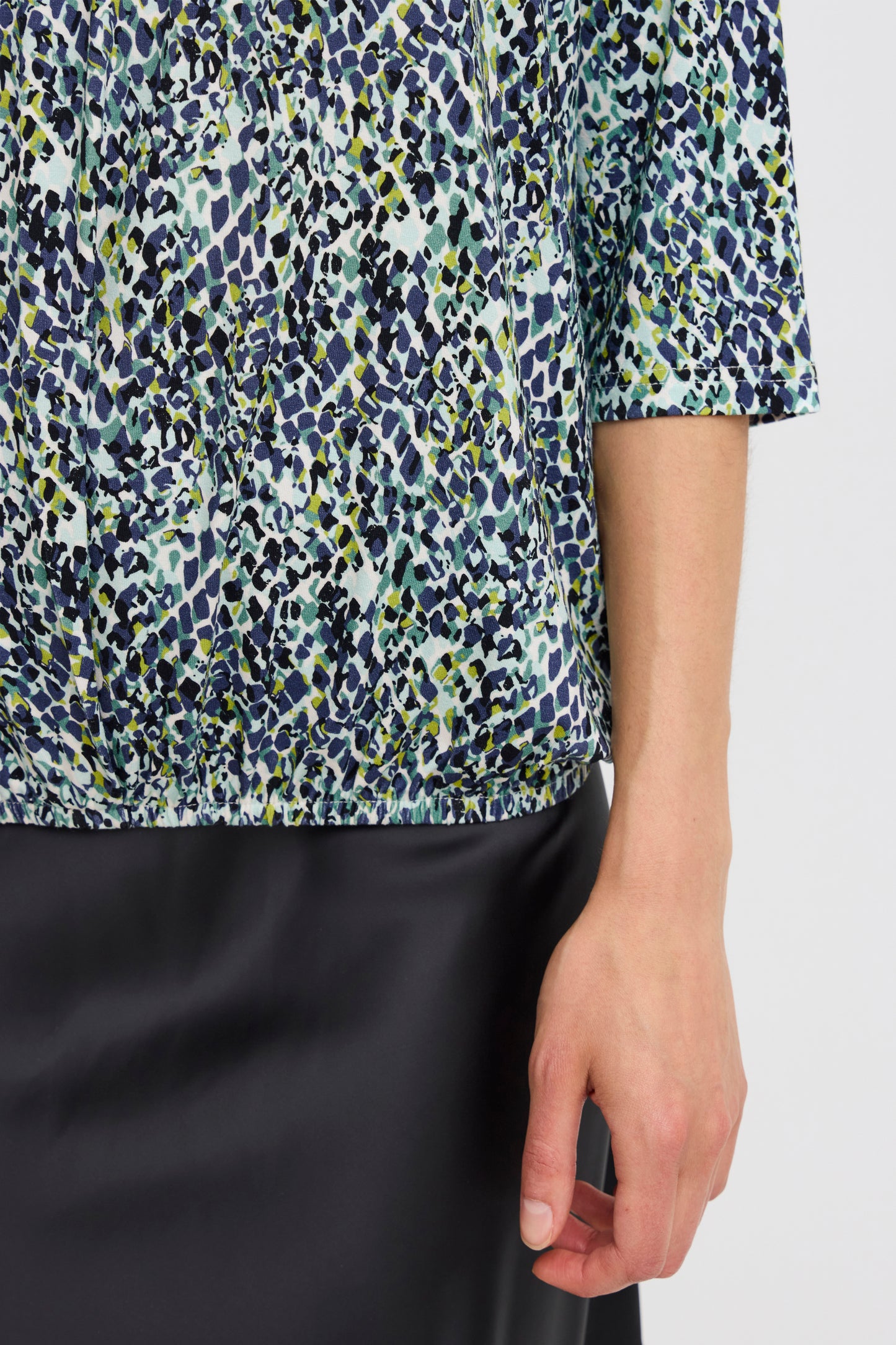 Fransa Flora Printed Top - Green/ Blue Diamond