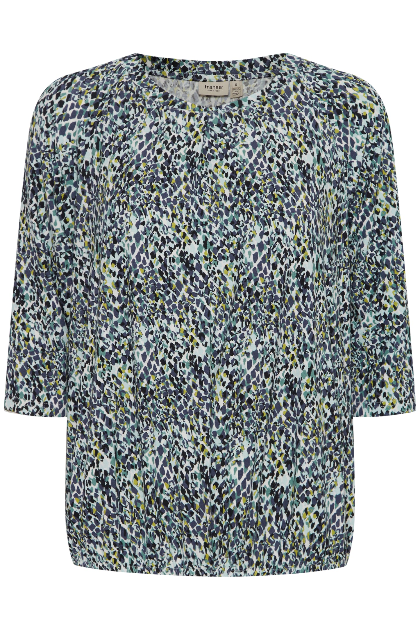 Fransa Flora Printed Top - Green/ Blue Diamond