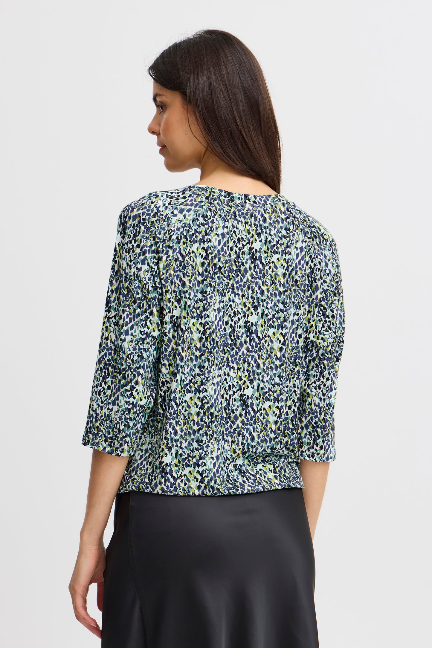 Fransa Flora Printed Top - Green/ Blue Diamond