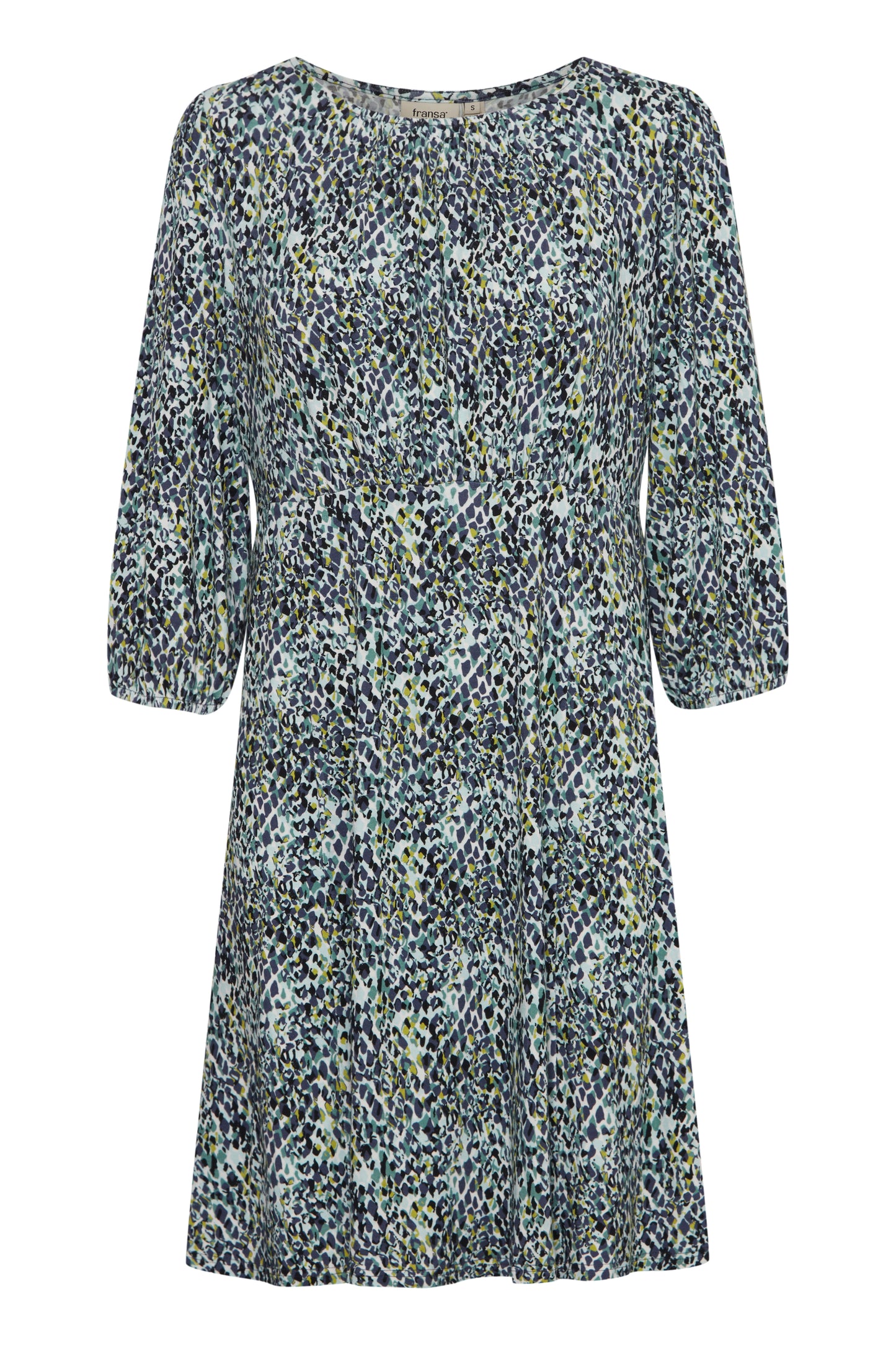 Fransa Flora Printed Dress - Green/ Blue Diamond