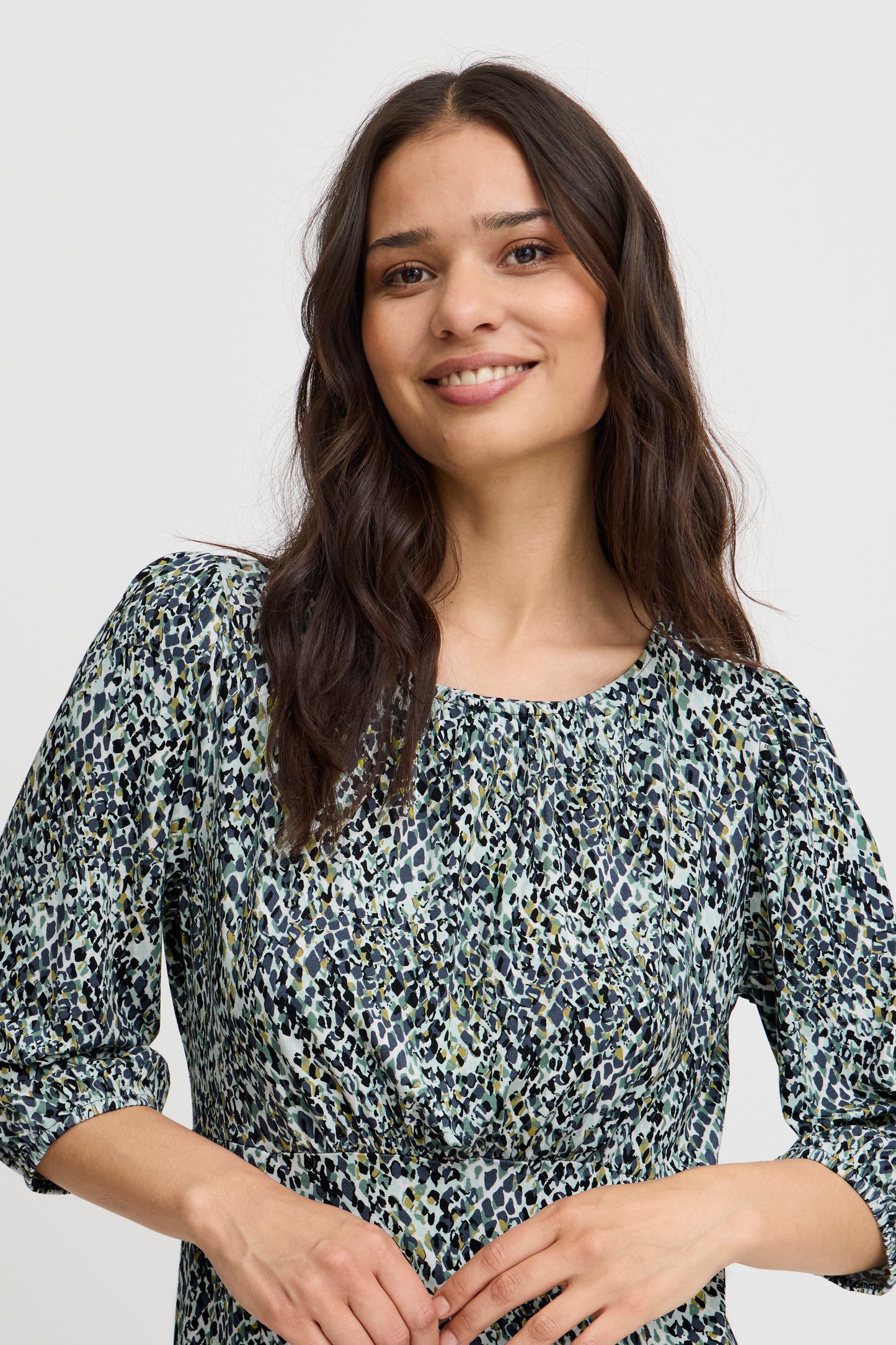 Fransa Flora Printed Dress - Green/ Blue Diamond