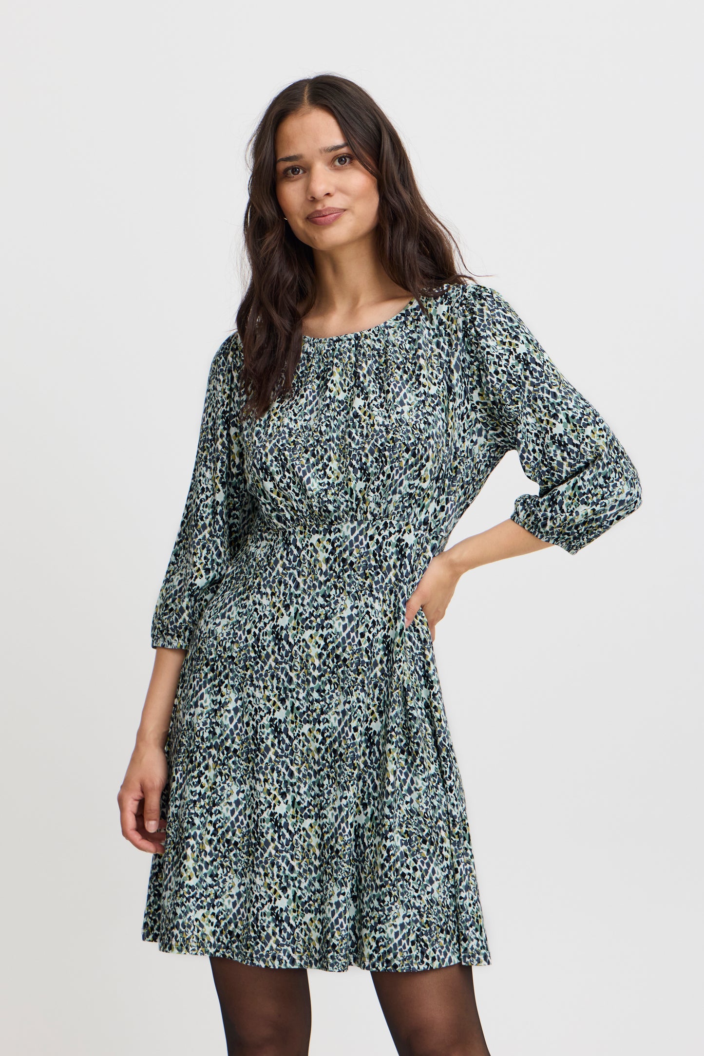 Fransa Flora Printed Dress - Green/ Blue Diamond