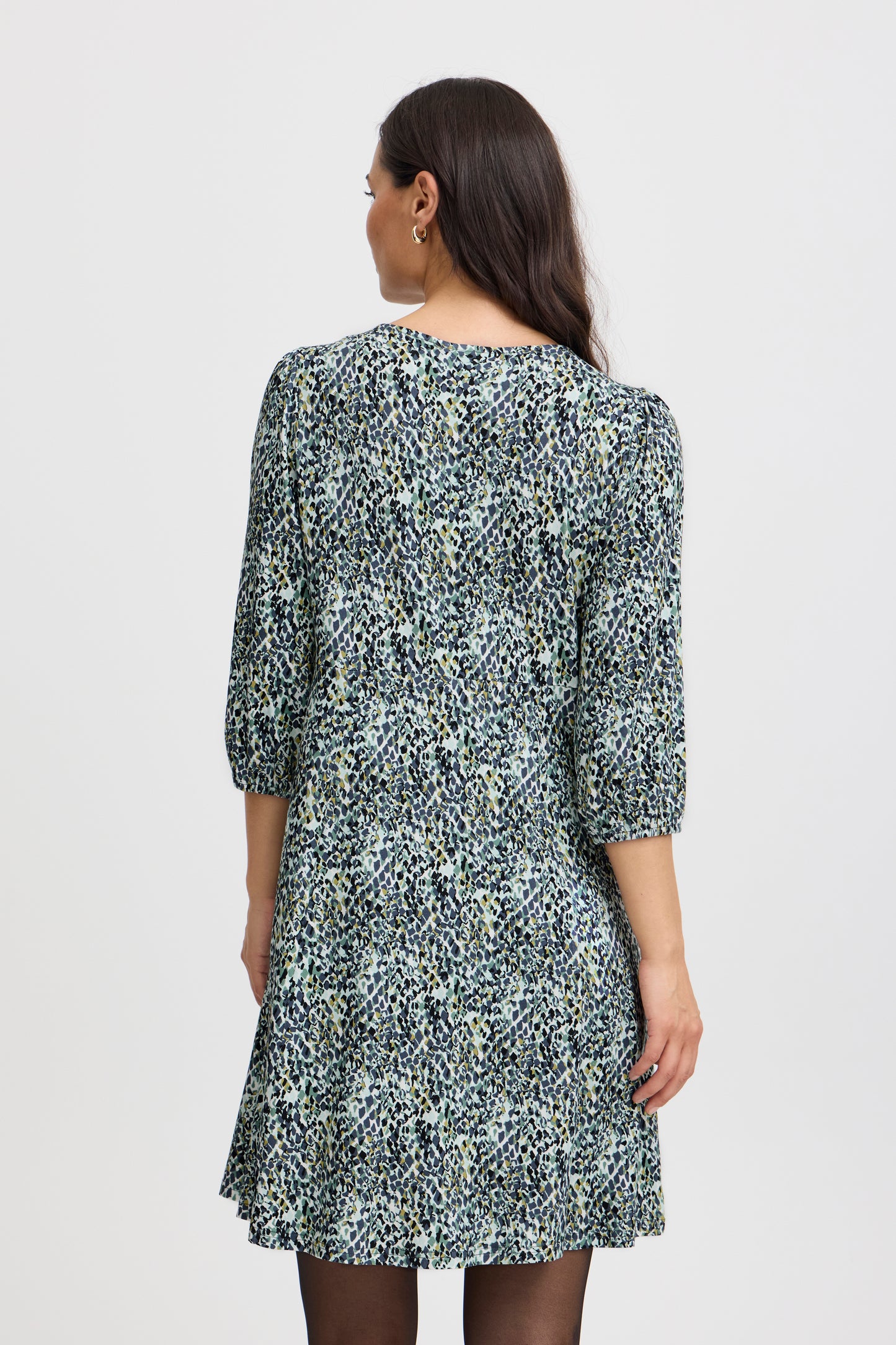 Fransa Flora Printed Dress - Green/ Blue Diamond