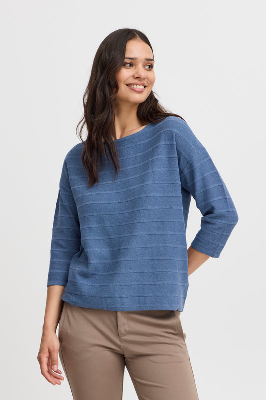 Fransa Sinne Striped Sweater - Denim Blue