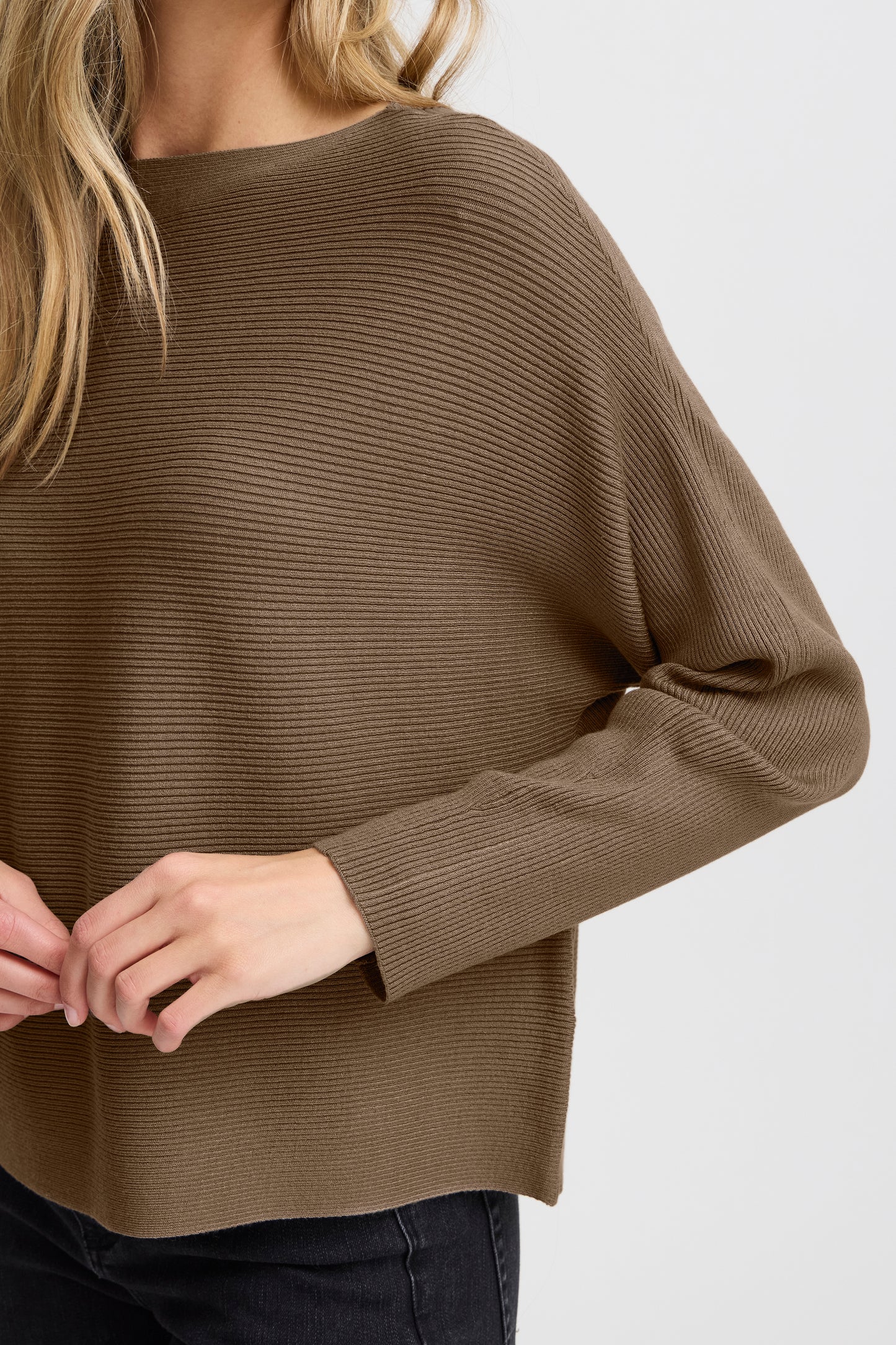 Fransa Lala Ribbed Sweater - Walnut