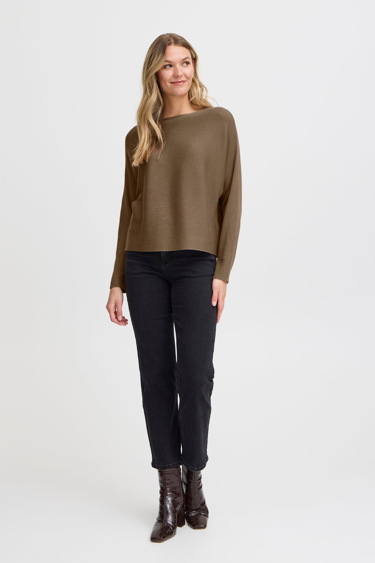 Fransa Lala Ribbed Sweater - Walnut