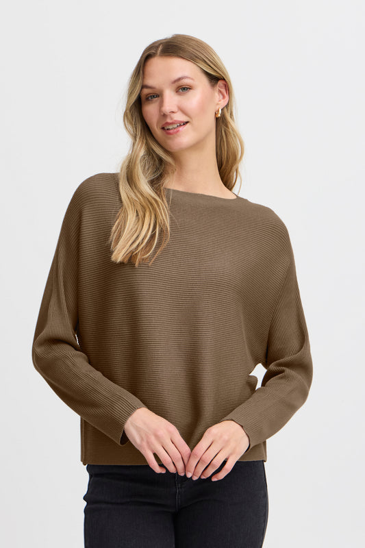 Fransa Lala Ribbed Sweater - Walnut