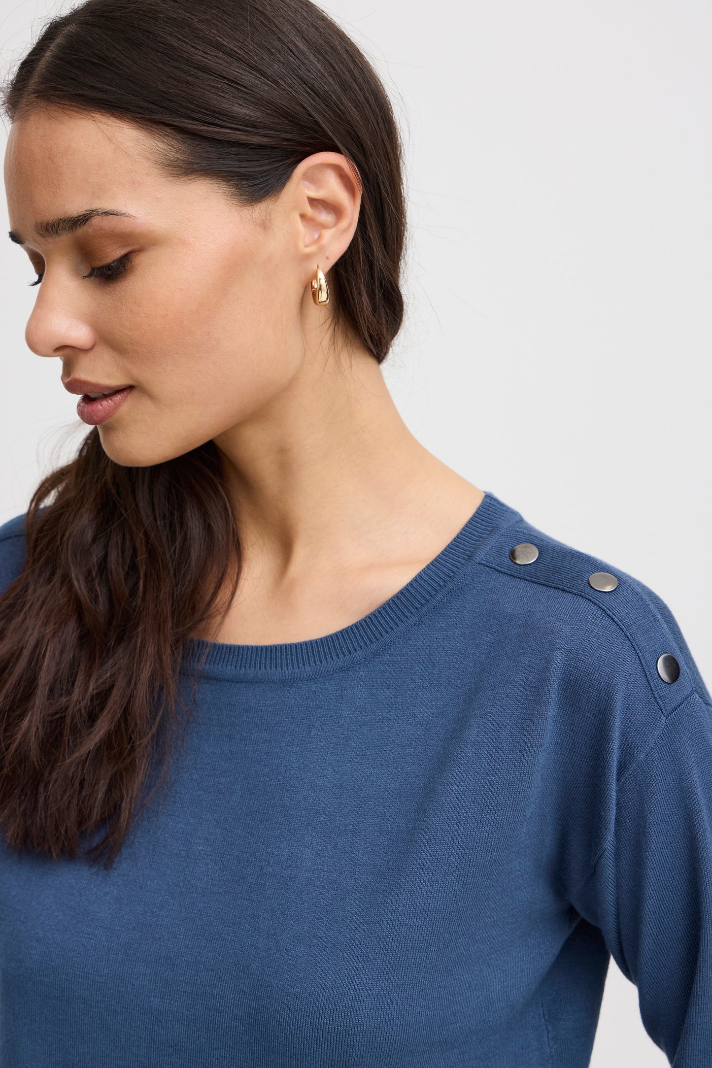 Fransa Basic Button Sweater - Denim Blue