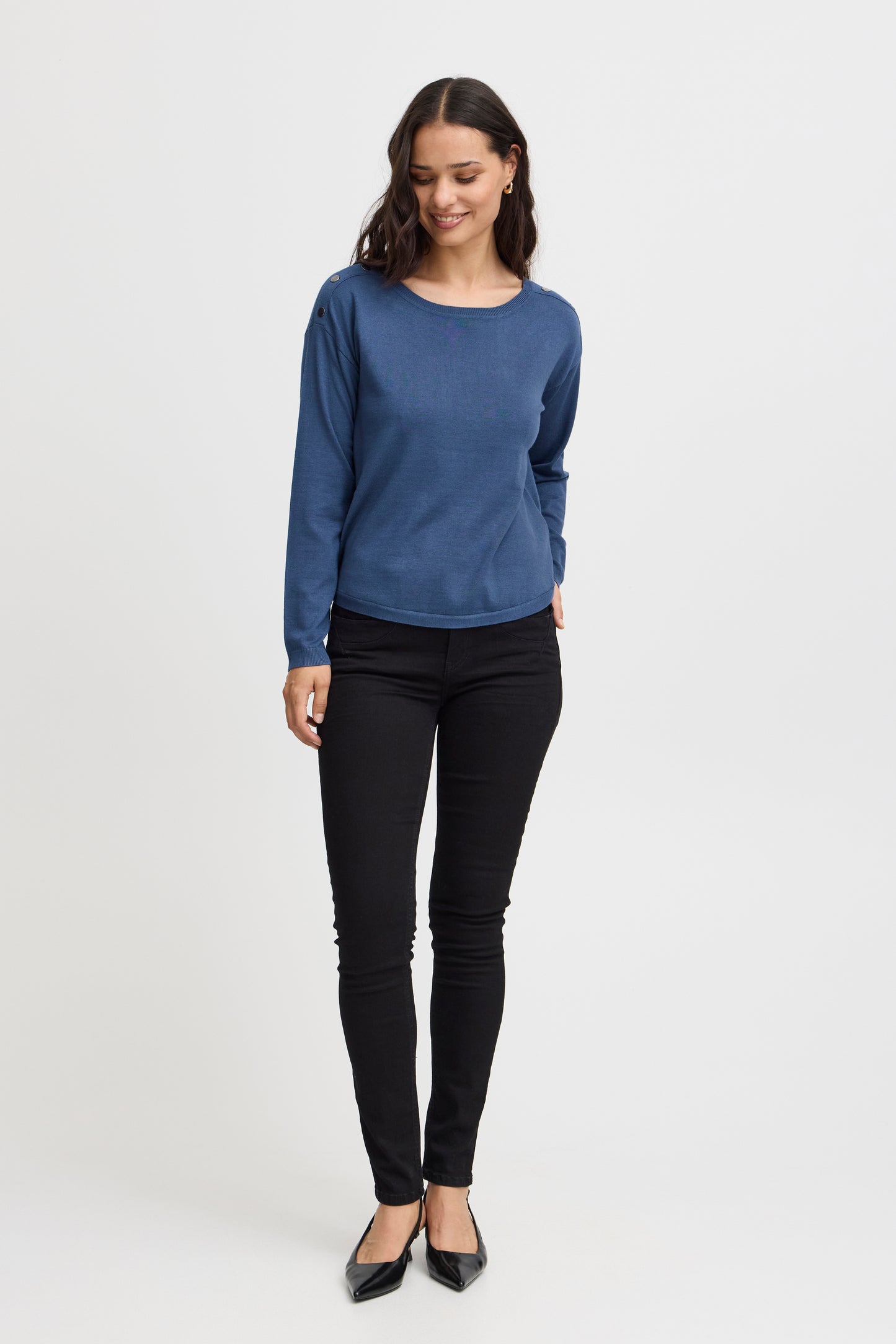 Fransa Basic Button Sweater - Denim Blue