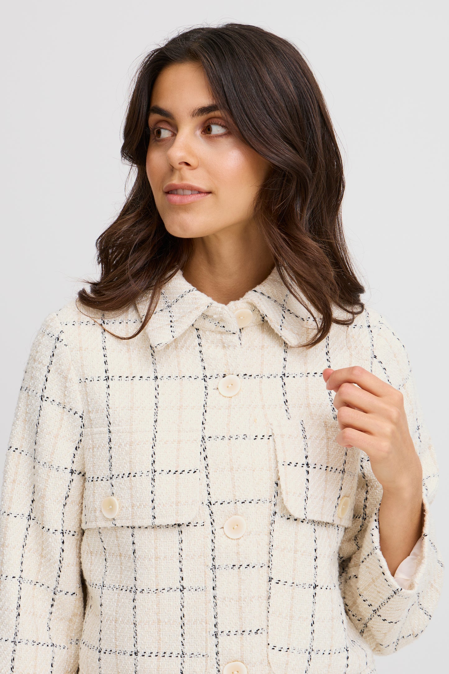 Fransa Chani Check Jacket - Cream