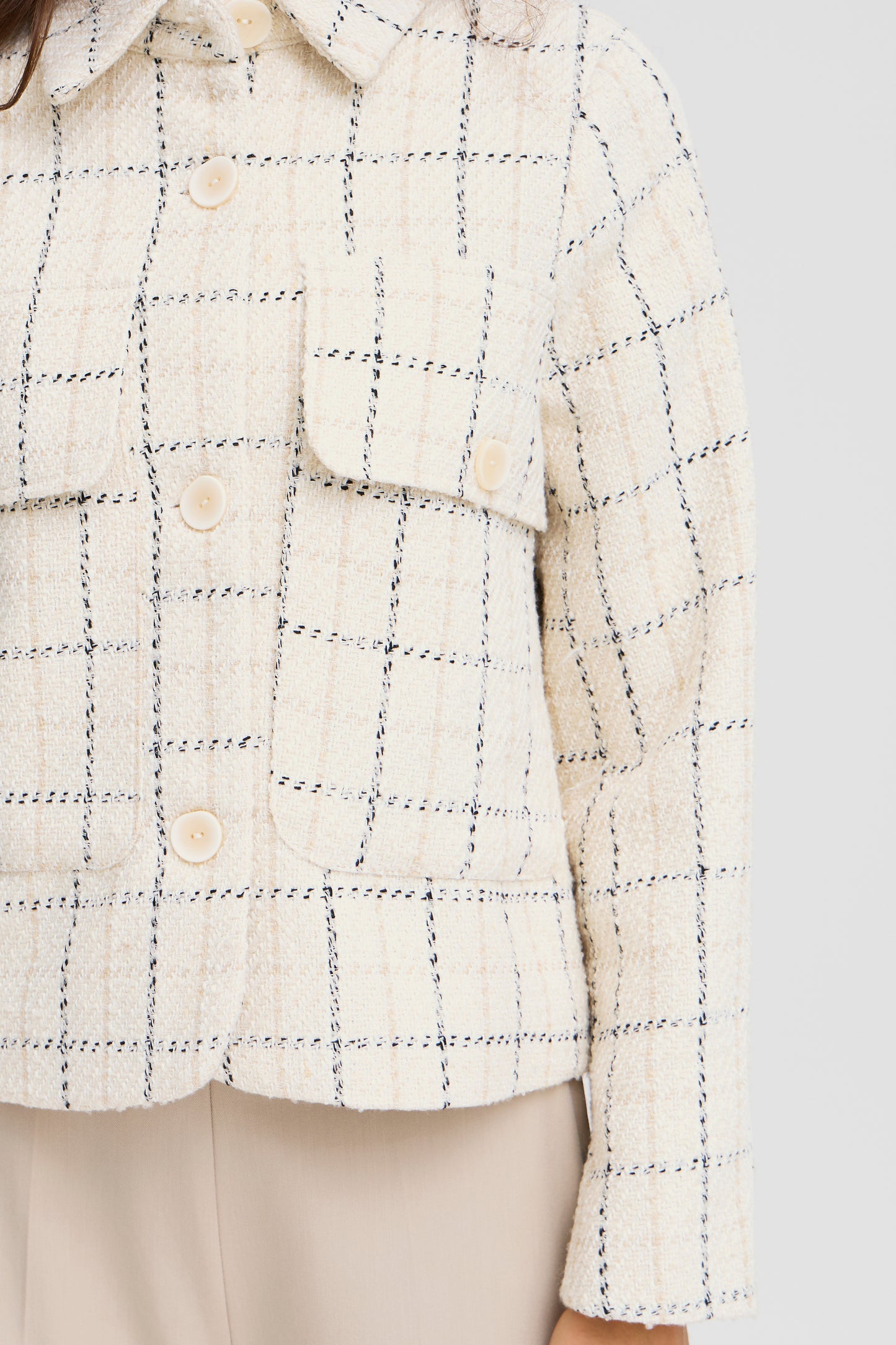 Fransa Chani Check Jacket - Cream