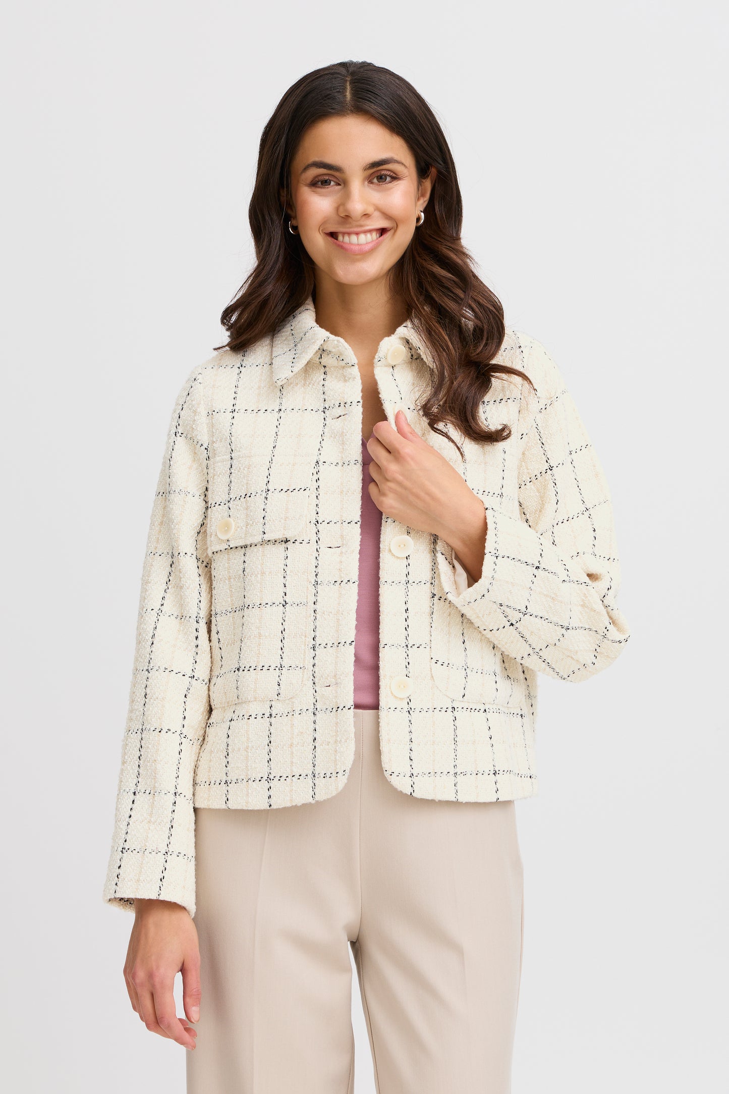 Fransa Chani Check Jacket - Cream