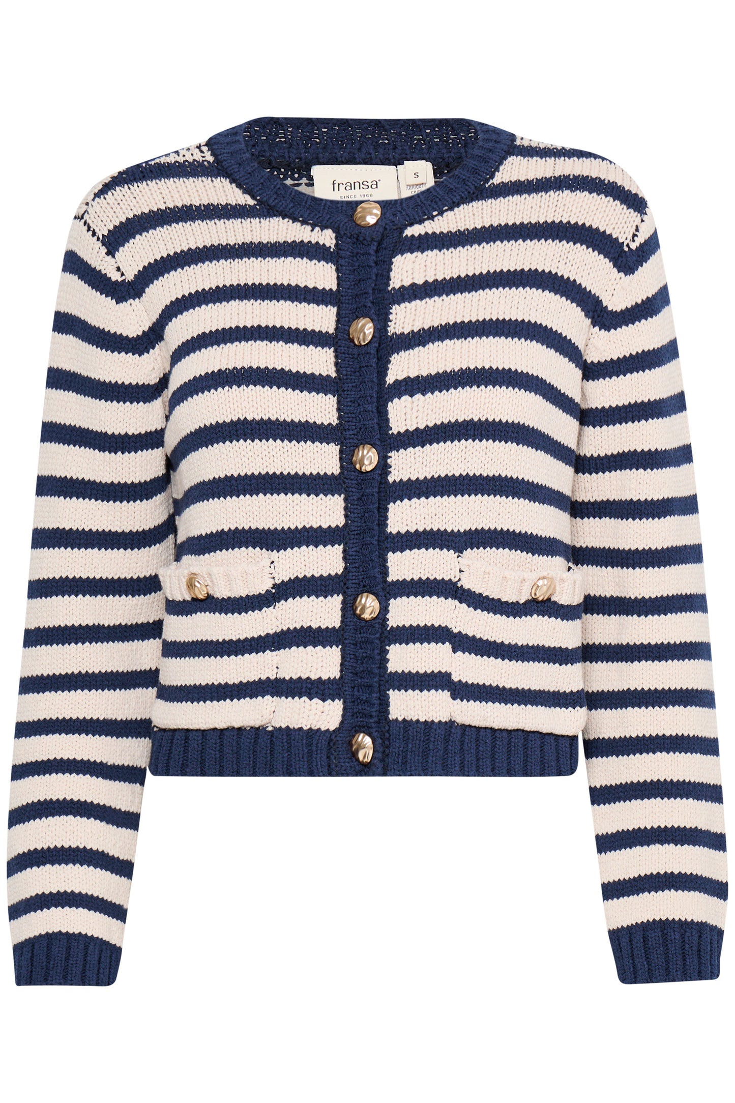 Fransa Belinda Cotton Blend Knitted Jacket - Navy Stripe