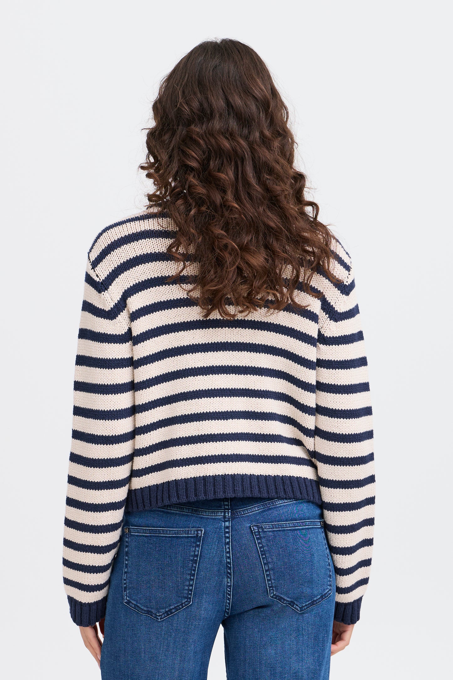 Fransa Belinda Cotton Blend Knitted Jacket - Navy Stripe