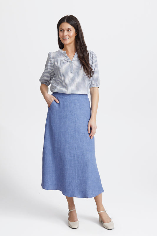 Fransa Denisa Midaxi Skirt - Denim Blue