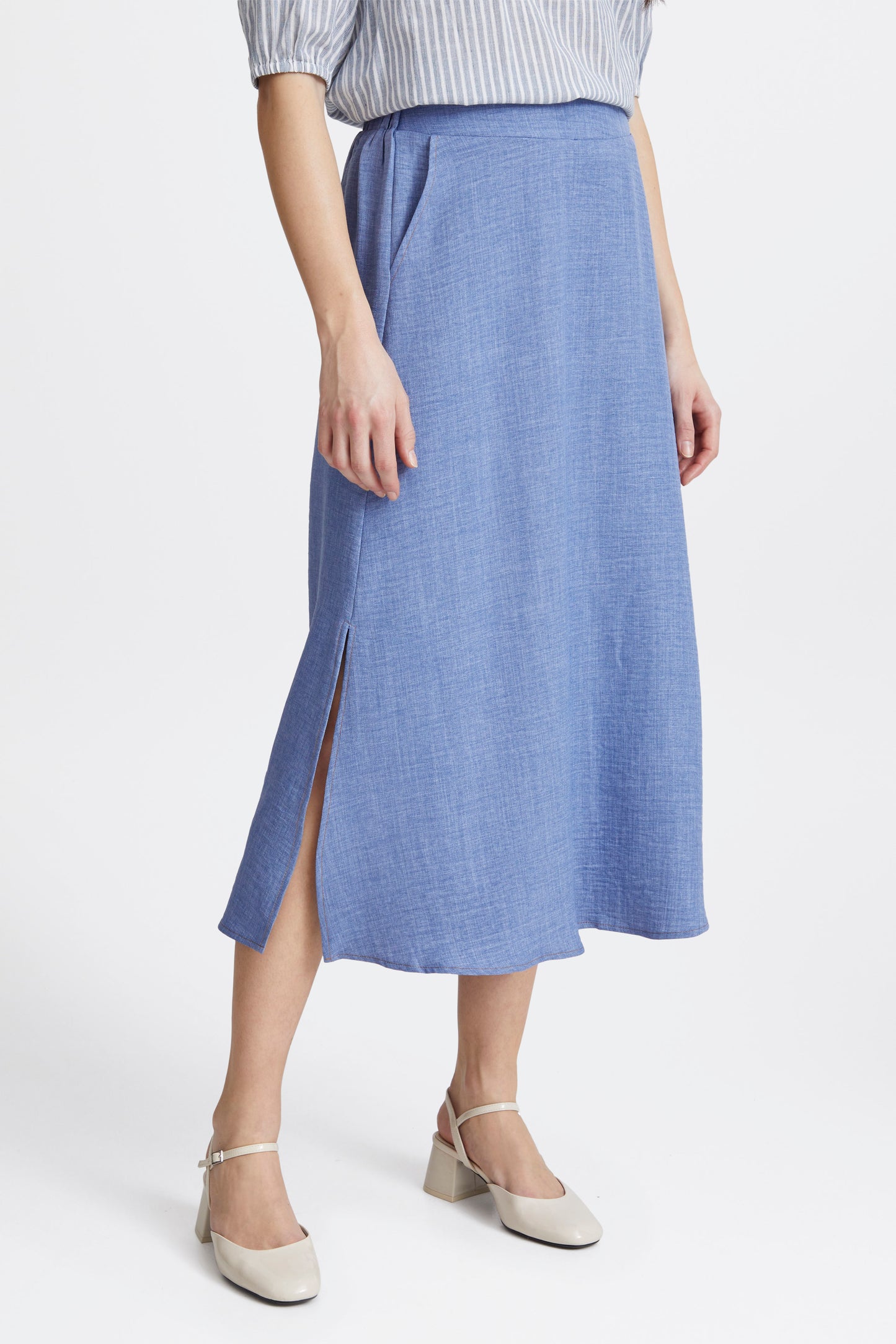 Fransa Denisa Midaxi Skirt - Denim Blue