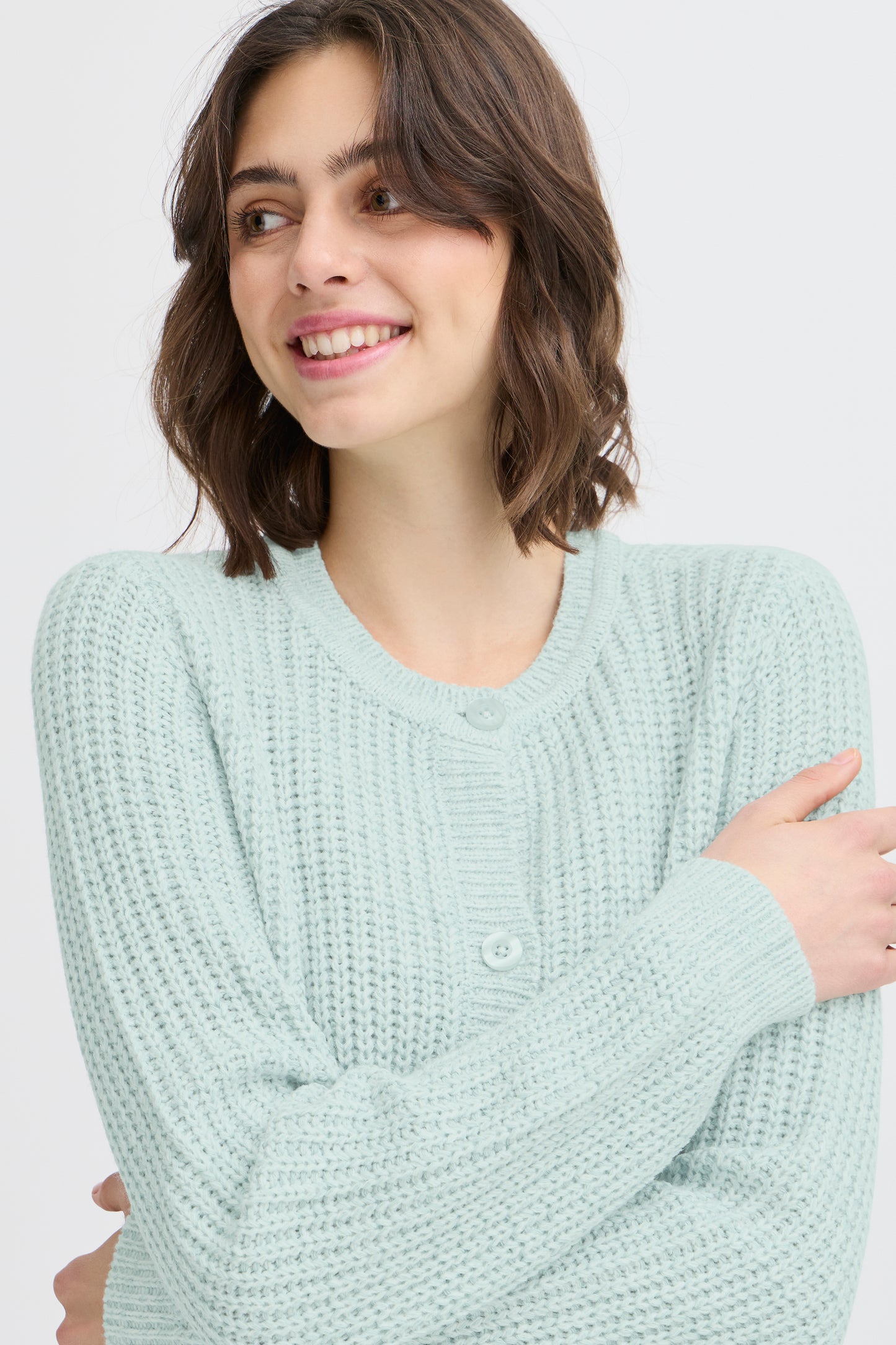 Fransa Erni Cotton Blend Cardigan - Aqua Blue