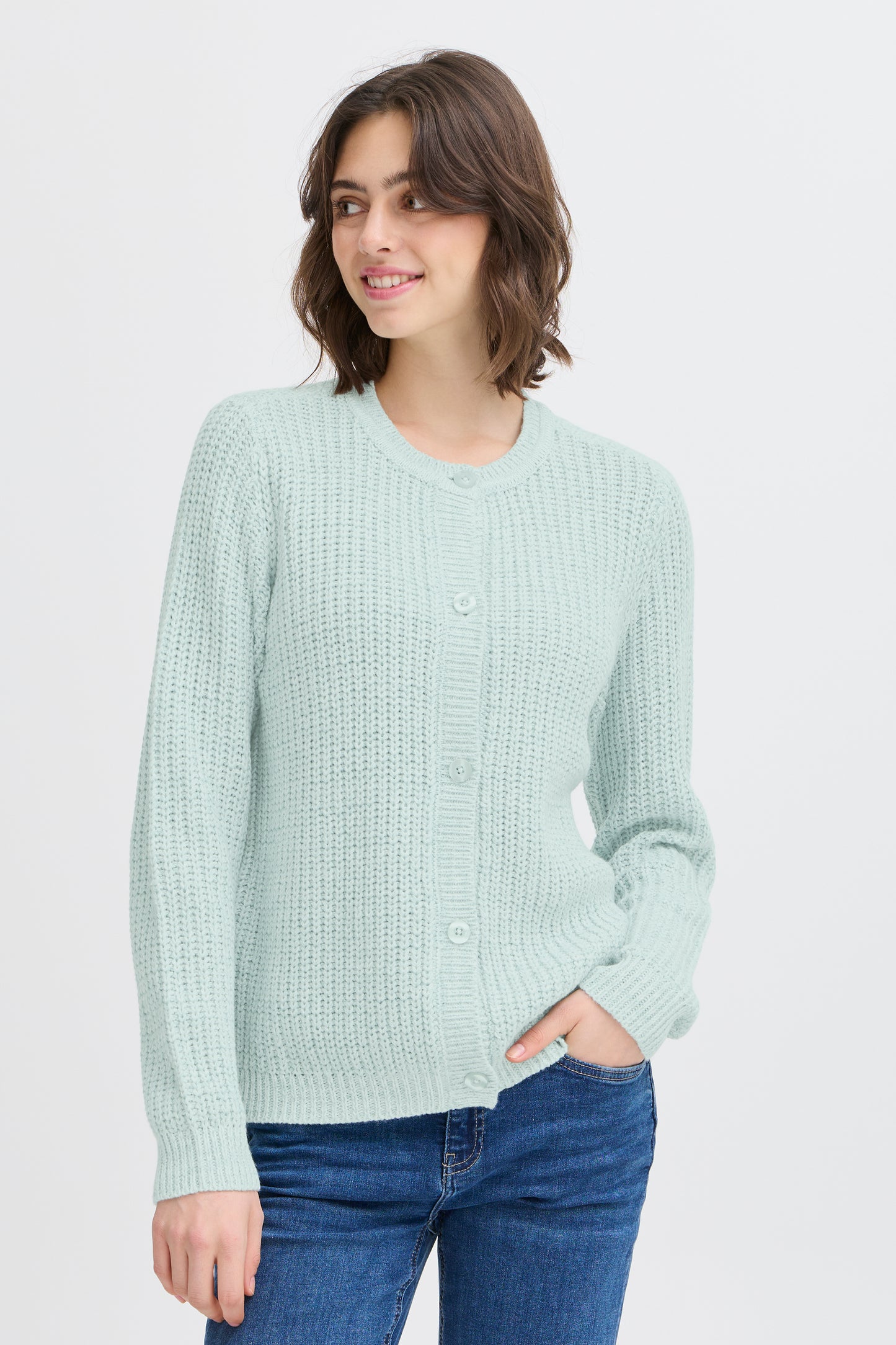 Fransa Erni Cotton Blend Cardigan - Aqua Blue