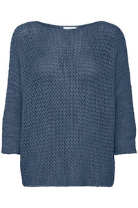 Fransa Carly Loose Knit Sweater - Denim Blue