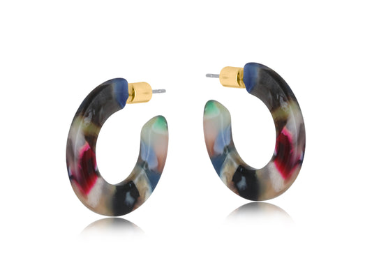 Big Metal London Chloe Flat Oval Resin Hoop Earrings - Purple