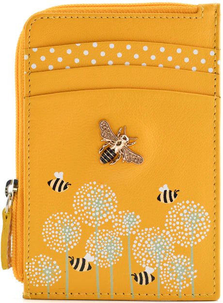 Mala Leather Moonflower Bee Card and Coin Purse - yellow or grey