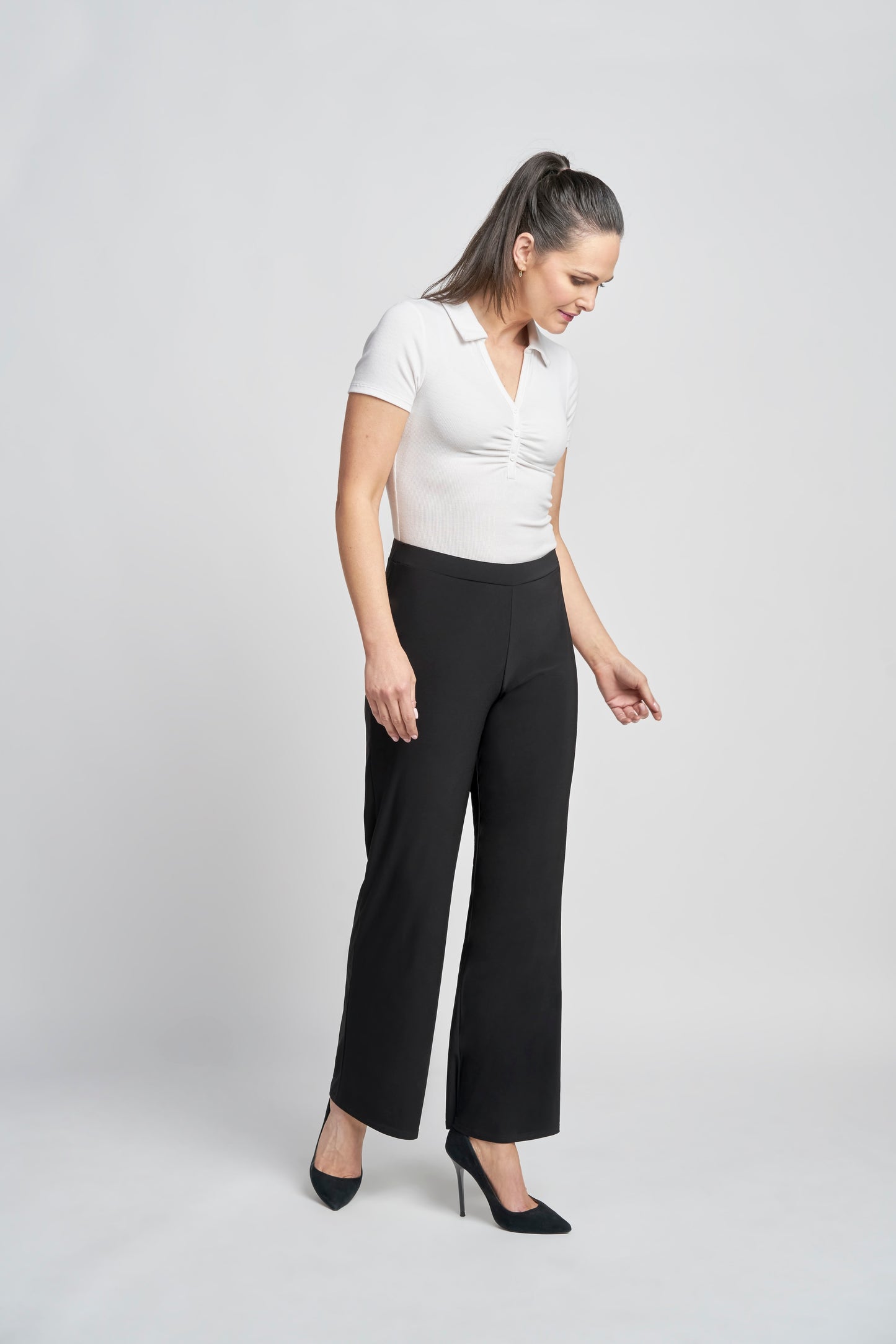 Pinns Lycra Jersey Wide Leg Trousers - Black