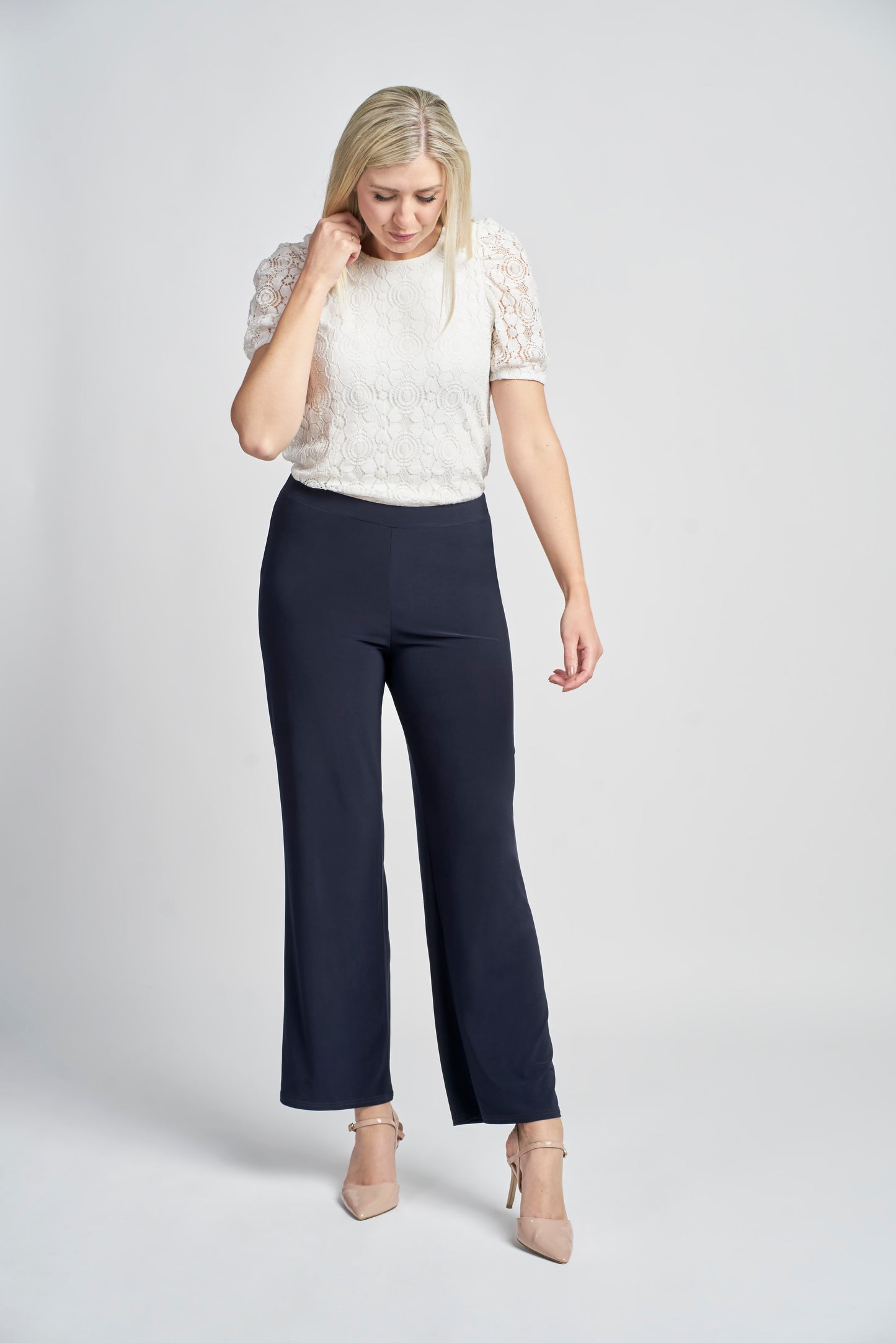 Pinns Lycra Jersey Wide Leg Trousers - Navy