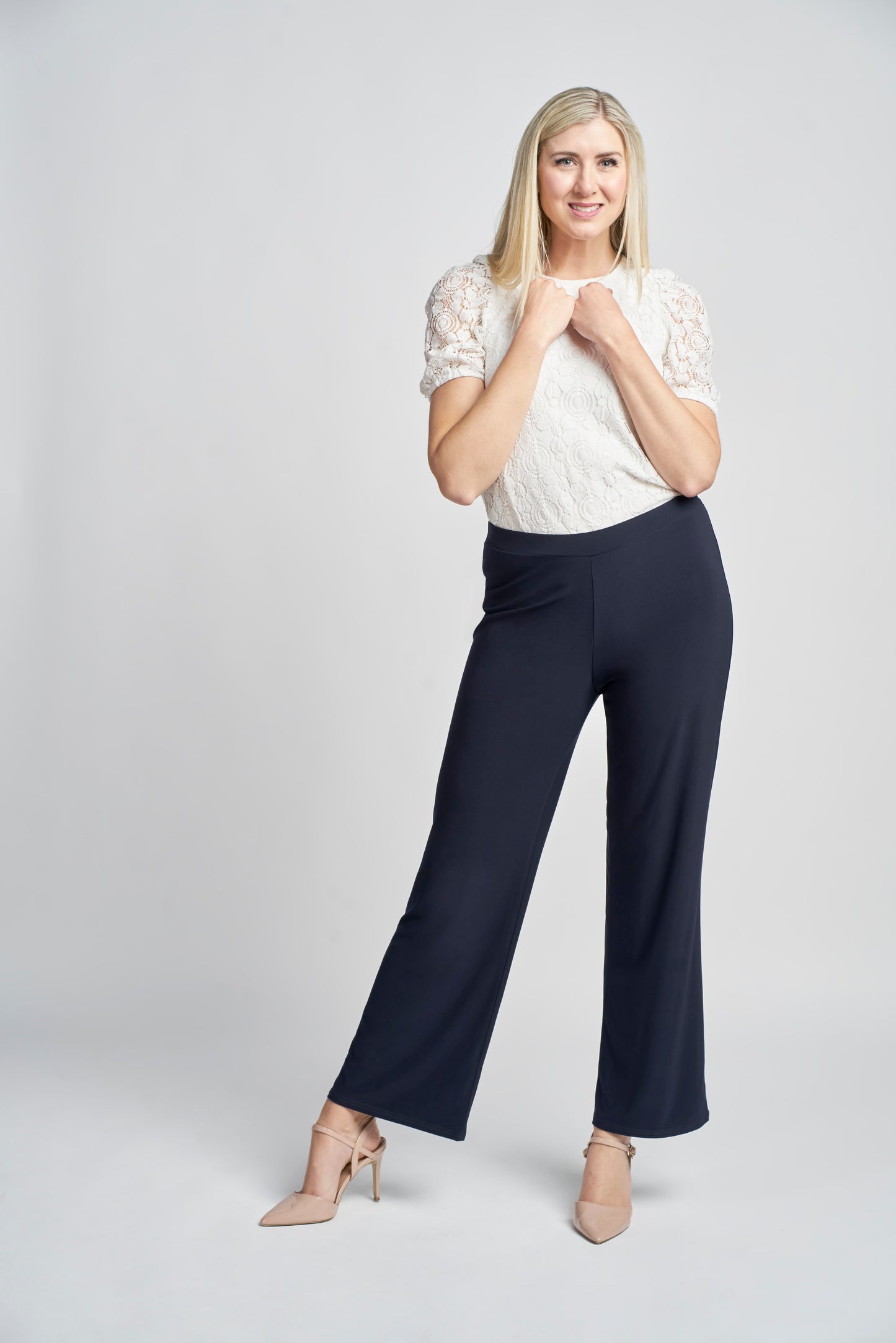 Pinns Lycra Jersey Wide Leg Trousers - Navy