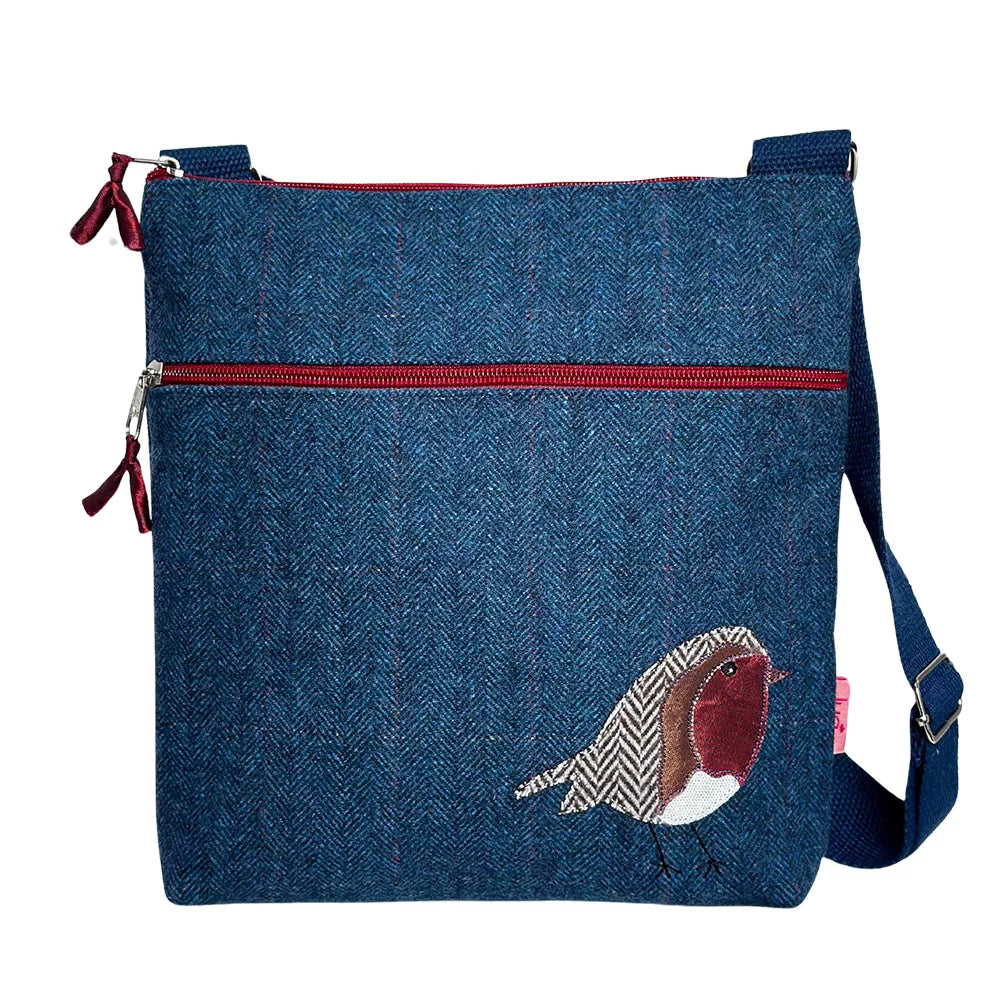 Lua Robin Herringbone Tweed Cross Body Bag - Blue