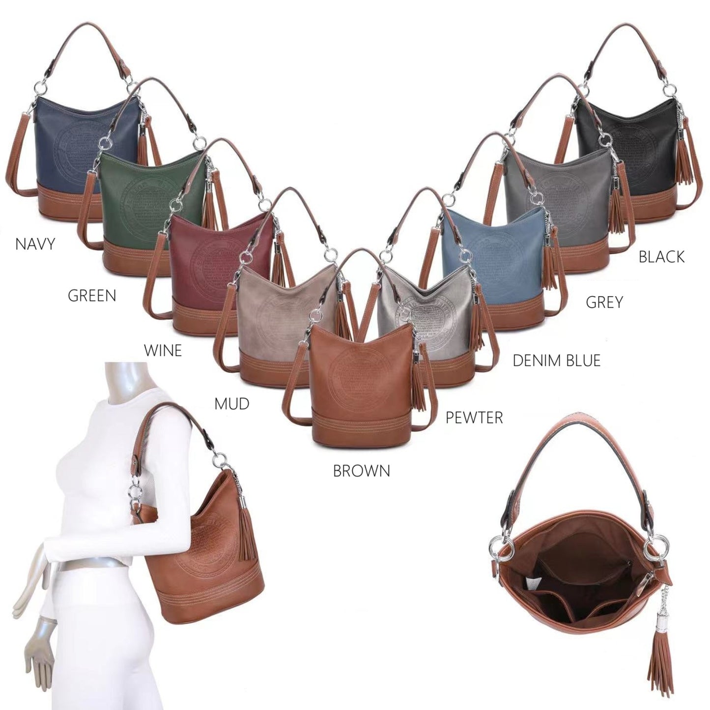 Carrie Vegan Leather Debossed Bucket Bag - Choice of colours