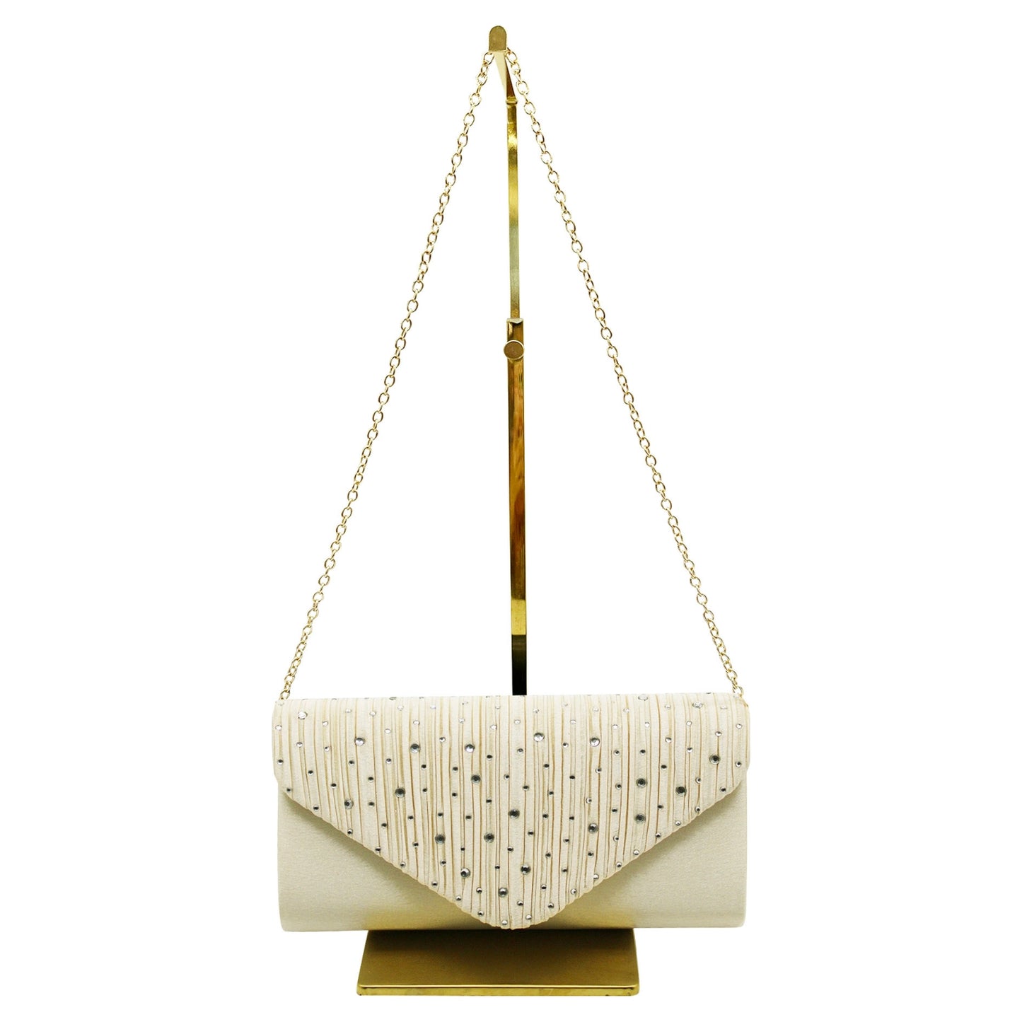 Envelope Style Clutch Bag with Rhinestones - Silver or cream