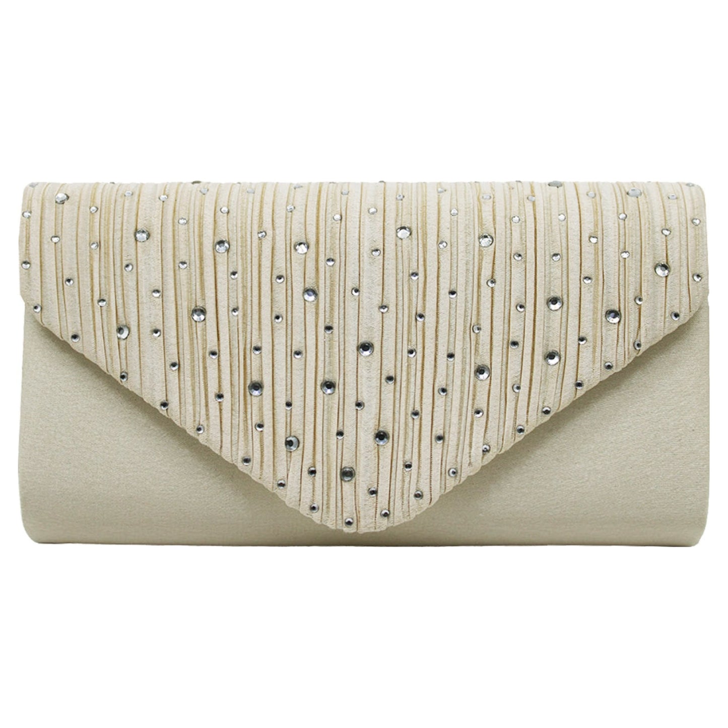 Envelope Style Clutch Bag with Rhinestones - Silver or cream