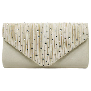 Envelope Style Cluth Bag with Rhinestones - Cream or silver