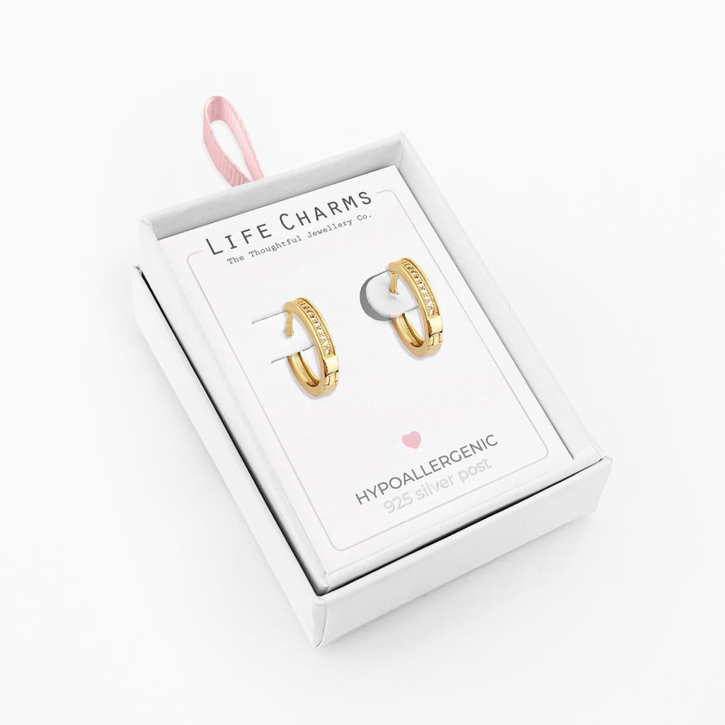 Life Charms Crystal Gold Hoop Earrings