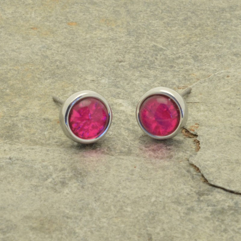 Miss Milly Fuchsia Foil Resin Stud Earrings