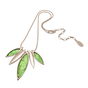 Miss Milly Lime Green and Sliver Resin Leaf Necklace